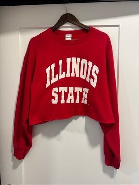 Port and Company Red Cropped Illinois State Crewneck Sweatshirt - Womens